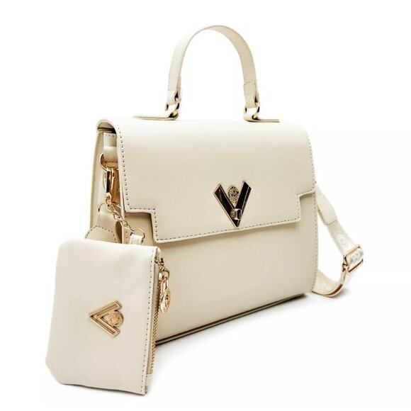 Valentino Orlandi Satchel Top Handle Logo Bag with Matching Wallet Beige - Picture 1 of 10